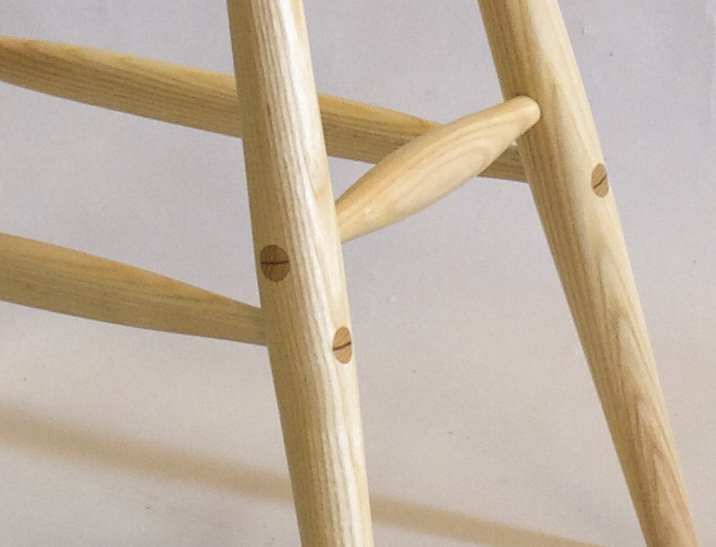 joint detail of high work stool made of cherry and ash by Timothy Clark