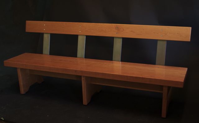 modern, minimal, cherry, stainless steel, bench, settee